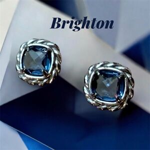 Brighton Joyful Twisted Silver & Light Blue Swarovski Crystal Post Earrings EUC